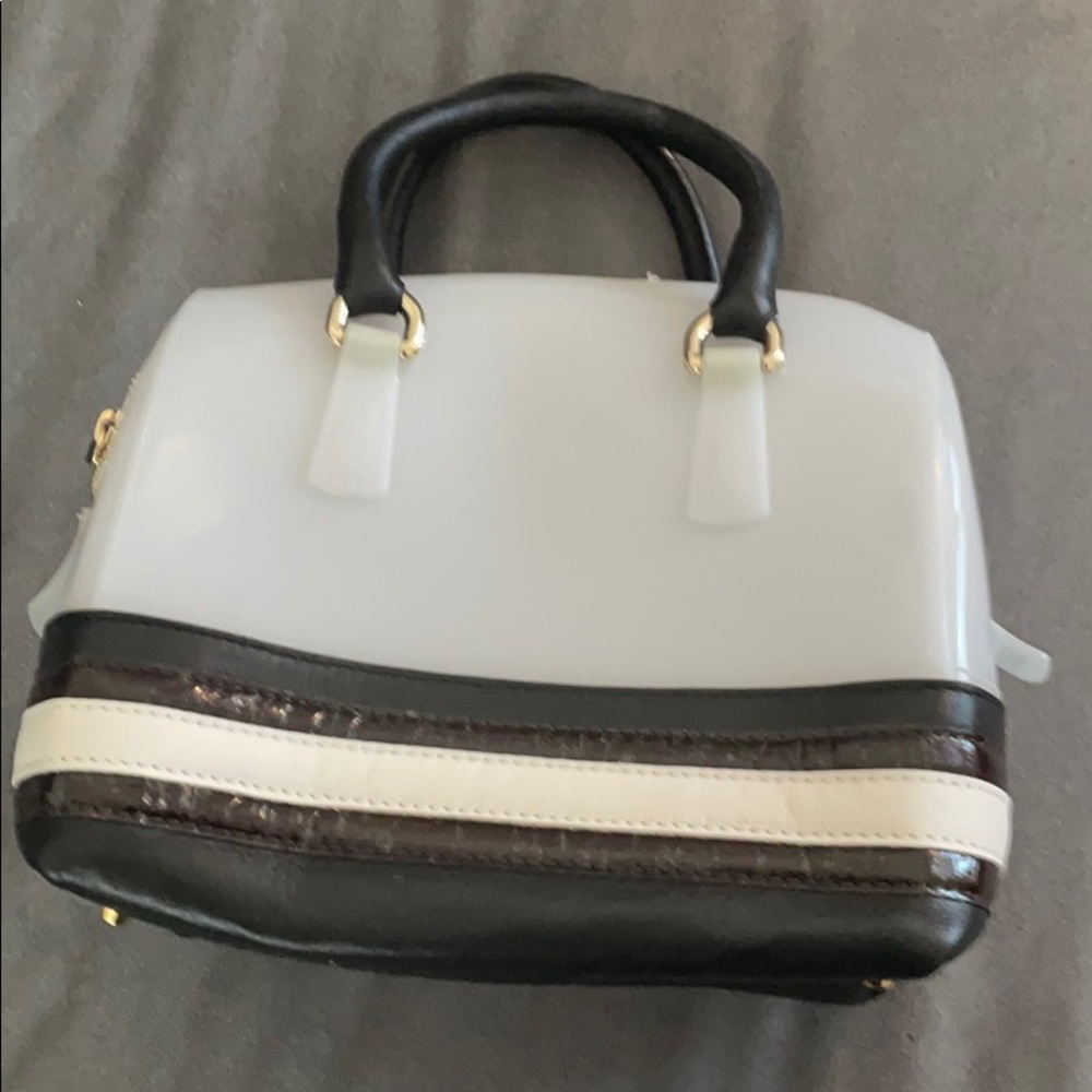 Furla small/medium white and black hand tote.